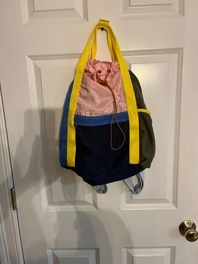 Aerie offline MulticolorDrawstring Backpack with blue signature Straps